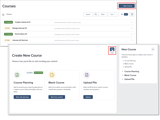 course page create new course button and screen_knowledge base_using course page icons_2025-august-13_tje