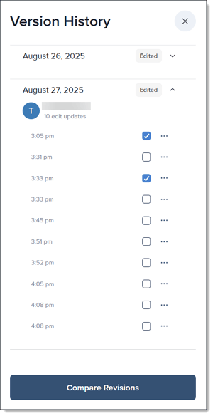 create with ai version history compare versions_knowledge base_using the ai assistant_2025-august-27_tje