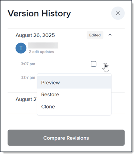 create with ai version history version three-dot menu options_knowledge base_using the ai assistant_2025-august-27_tje